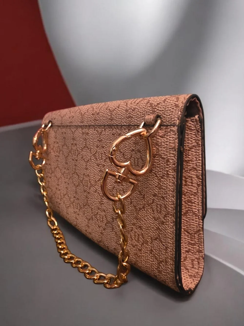 Nanette Lepore Blush Pink Monogram Chain Wallet Clutch Crossbody Envelope Bag